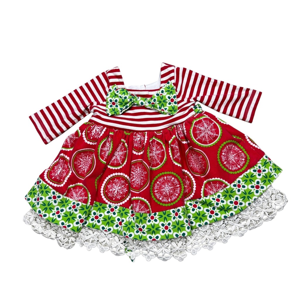Counting Daisies‎ Christmas Snowflake Dress Girls 12M Red Stripe Lace Holiday